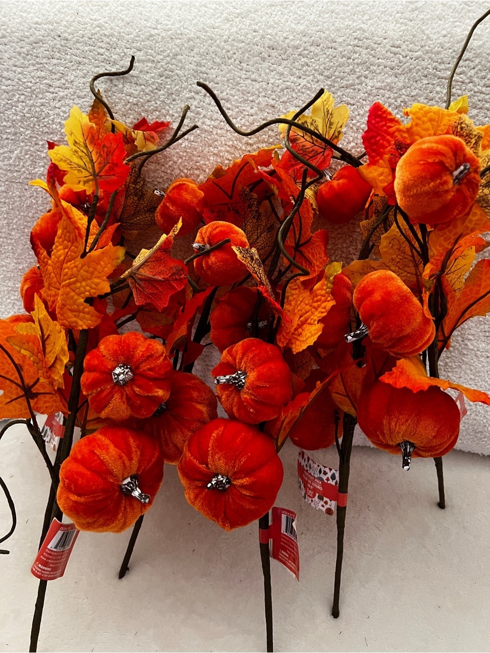 Harvest Pick Fall Decor Lot Of 6 Stem Velvet Pumpkins Sz 18.5" Artificial Floral